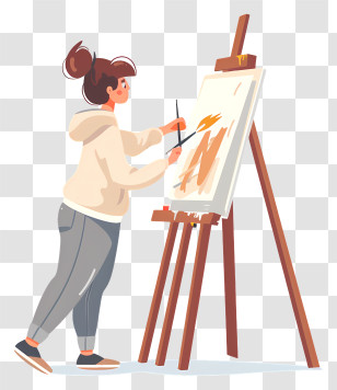 Woman Painting Picture - Artist Painting On Canvas Transparent PNG