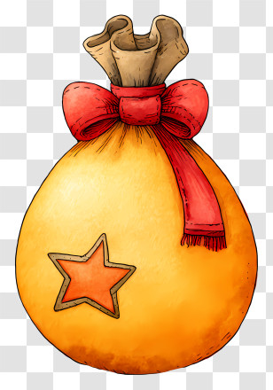 Golden Sack - Festive Orange Gift Sack With Red Bow Transparent PNG