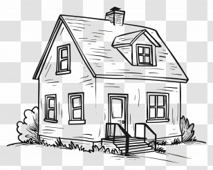 House Outline - Black And White House Sketch Transparent PNG