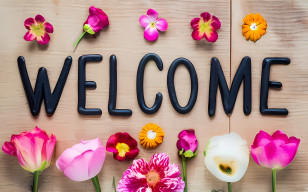 Welcome - Welcome Sign With Vibrant Flowers Transparent PNG