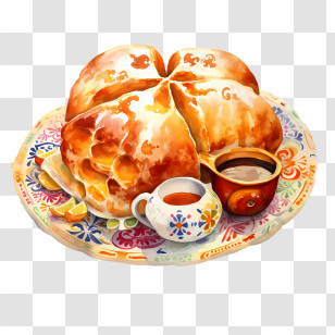 Pan De Muerto - Delicious Pastry On A Colorful Plate Transparent PNG