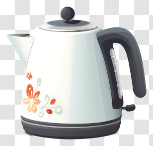 White Kettle - Electric Kettle With Floral Decoration Transparent PNG