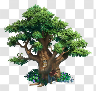 Tree - Magical Tree With Tiny House And Green Canopy Transparent PNG