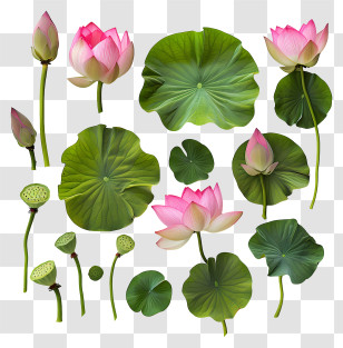 Lotus Flowers - Lotus Flowers And Leaves Transparent PNG