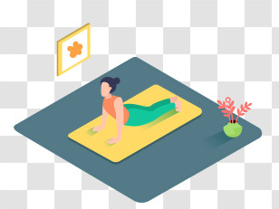 Cartoon - Illustration Of A Woman Practicing Yoga At Home Transparent PNG