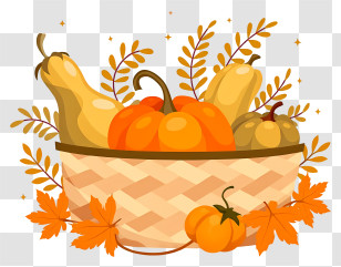 Harvest Basket Arrangement - Basket Of Pumpkins And Gourds Transparent PNG
