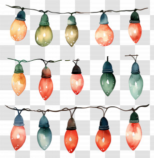 Christmas Lights - Watercolor String Lights In Decorative Style Transparent PNG