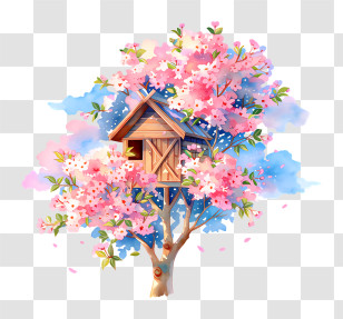 Cherry Blossom Treehouse Transparent PNG