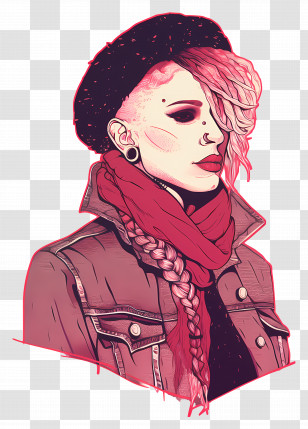 Punk Girl - Stylish Woman With Scarf And Hat Transparent PNG