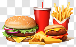 Fast Food - Burger, Fries, And Soda Fast Food Combo Transparent PNG