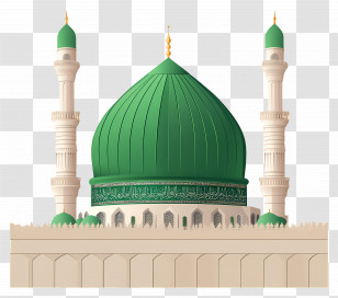 Madina - Green Mosque With Islamic Design Transparent PNG