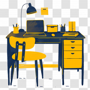 Office Desk - Stylized Workspace With Desk And Chair Transparent PNG