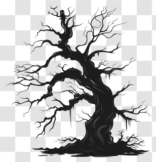 Spooky Tree Silhouette - Black Spooky Tree Illustration Transparent PNG