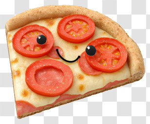 Kawaii Pizza - Smiling Pizza Slice With Tomato Transparent PNG