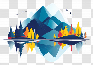Digital Landscape - Mountain Landscape With Colorful Trees Transparent PNG