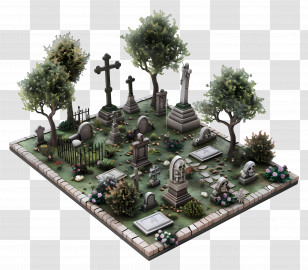 Graveyard - Peaceful Cemetery Scene With Gravestones And Trees Transparent PNG