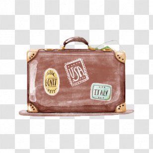 Travel Watercolor Painting Suitcase - Leather - Vintage Luggage Transparent PNG