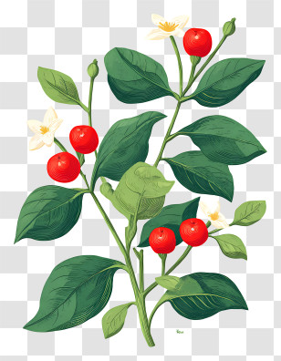 Ashwagandha - Red Berry Plant With Green Leaves Transparent PNG
