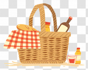 Picnic Basket - Picnic Basket With Food And Drinks Transparent PNG