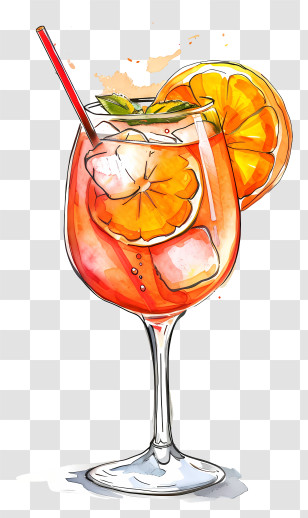 Hugo Spritz Drink - Orange Cocktail In Watercolor Style Transparent PNG