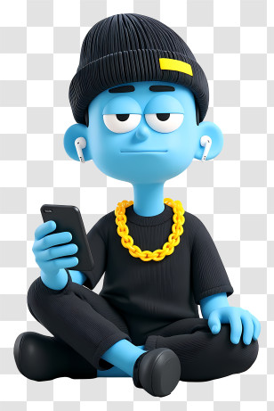 Playful Cartoon Boy - Chill Blue Guy With Phone Transparent PNG