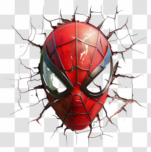 Spiderman Face - Red Superhero Mask Breaking Wall Transparent PNG