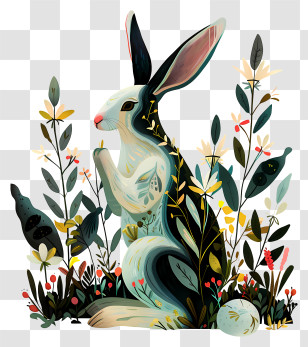Easter Bunny - Floral Rabbit Illustration Transparent PNG