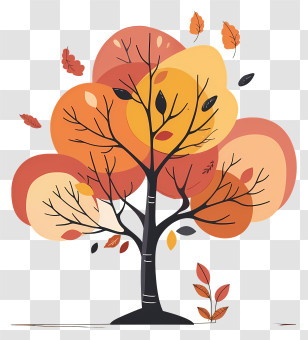 Autumn Tree - Illustrated Autumn Tree With Falling Leaves Transparent PNG