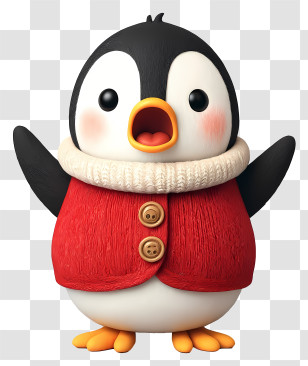 Cute Cartoon Penguin - Adorable Penguin Mascot In Red Coat Transparent PNG