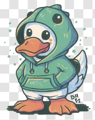 Cartoon Duck - Cute Duck In Green Hoodie Transparent PNG