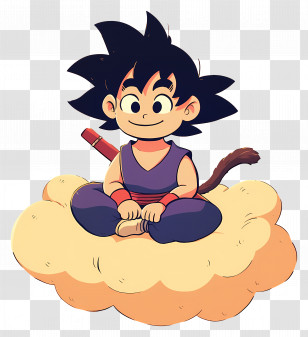 Goku - Cartoon Boy With Spiky Hair Sitting On A Cloud Transparent PNG