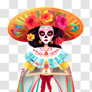 La Catrina
 - Day Of The Dead Woman With Floral Headpiece Transparent PNG