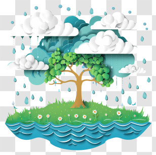 Spring - Tree With Clouds And Rain Transparent PNG