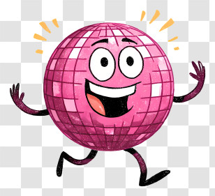 Cartoon Disco Ball - Happy Pink Disco Ball Dancing Transparent PNG