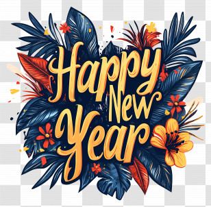 Happy New Year - Floral Happy New Year Greeting With Bold Typography Transparent PNG