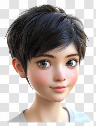 Very Short Pixie Haircuts - Cute Girl With Short Hair And Big Eyes Transparent PNG