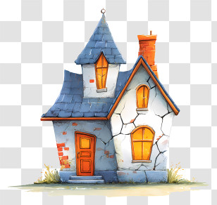 Damaged House With Cracks - Cute Cartoon House With Blue Roof Transparent PNG