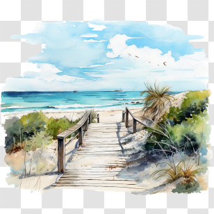 Beach Walking Road - Scenic Beach Boardwalk With Ocean View Transparent PNG