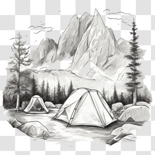 Camping
 - Camping Scene Sketch Of Tents In Mountains Transparent PNG