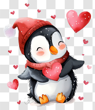 Vector Draw Character Design - Cute Penguin Holding Heart Illustration Transparent PNG