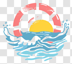 Pool Opening Day - Life Preserver With Sun And Waves Transparent PNG