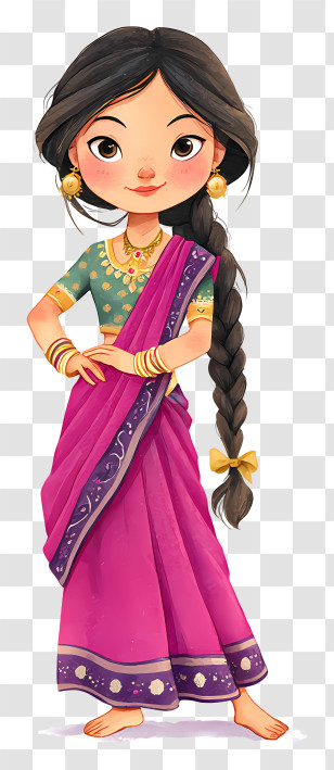 Indian Woman Wearing Magenta Saree - Girl In Purple Saree Posing Transparent PNG