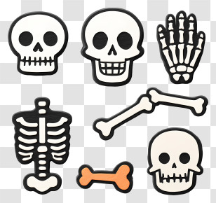 Cartoon Skull And Bones - Cartoon Skeleton Parts For Halloween Transparent PNG