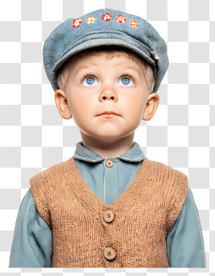 Vintage Child - Wide-Eyed Boy In Cap Transparent PNG