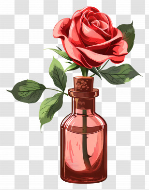 Rose Oil - Red Rose In Elegant Glass Bottle Illustration Transparent PNG