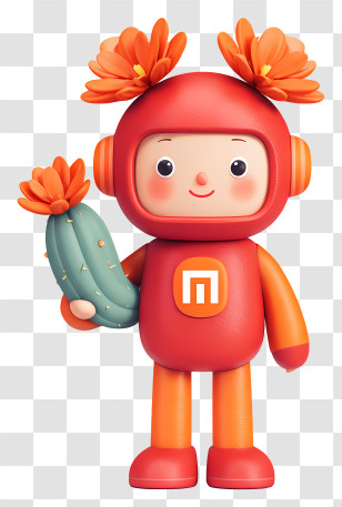 Xiaomi Mascot - Cartoon Character With Cactus Transparent PNG