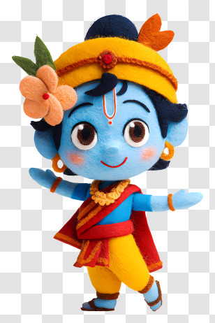 Little Krishna - Blue Cartoon Character In Traditional Attire Transparent PNG