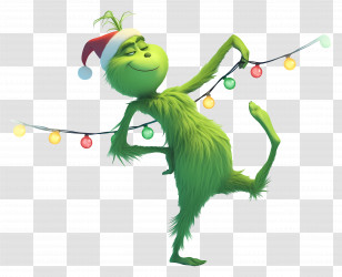 Cartoon Grinch - Green Character Dancing With Lights Transparent PNG