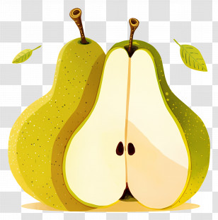Watercolor Pear Fruit - Green Pear With Leaves Illustration Transparent PNG