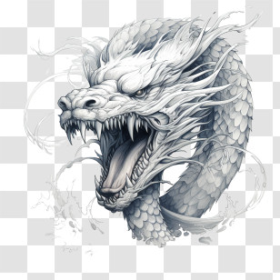 National Sea Serpent Day - White Roaring Dragon Head Illustration Transparent PNG